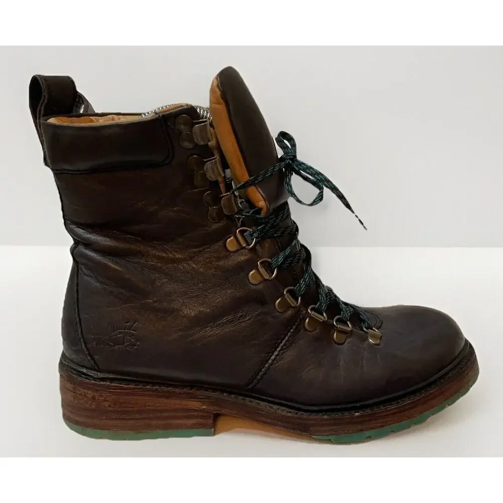 John Fluevog Montaigne Blue Leather Hiking Boots Mens 8 Womens 10 Lace Up